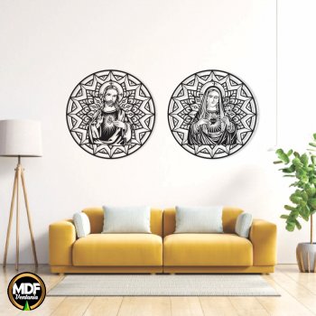 MANDALAS SAGRADO CORAÇÃO DE JESUS E MARIA VAZADAS EM MDF