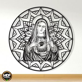 MANDALA SAGRADO CORAÇÃO DE MARIA VAZADA EM MDF